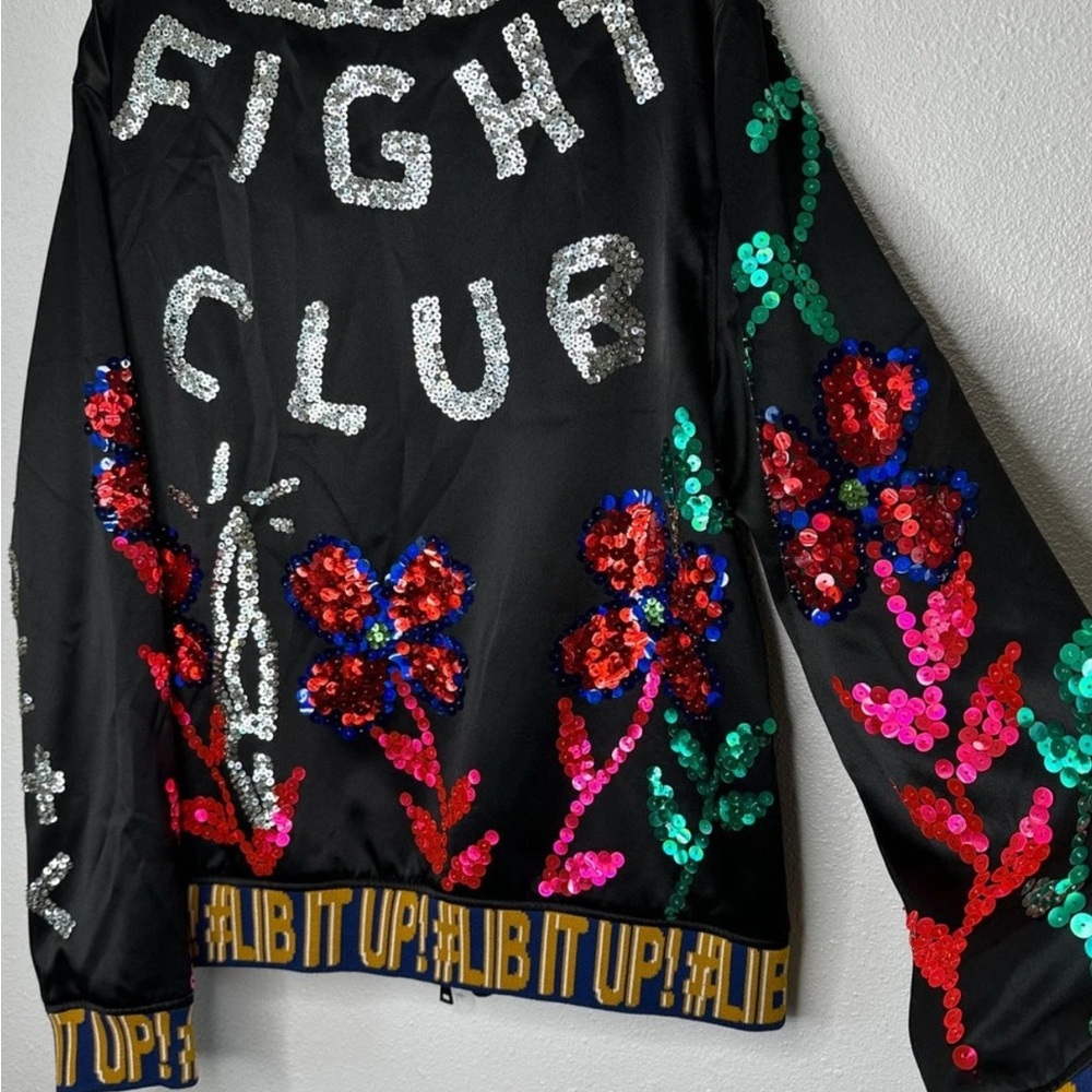 Libertine INCREDIBLE Sequin Fight Club Black Satin Jacket XL UNISEX